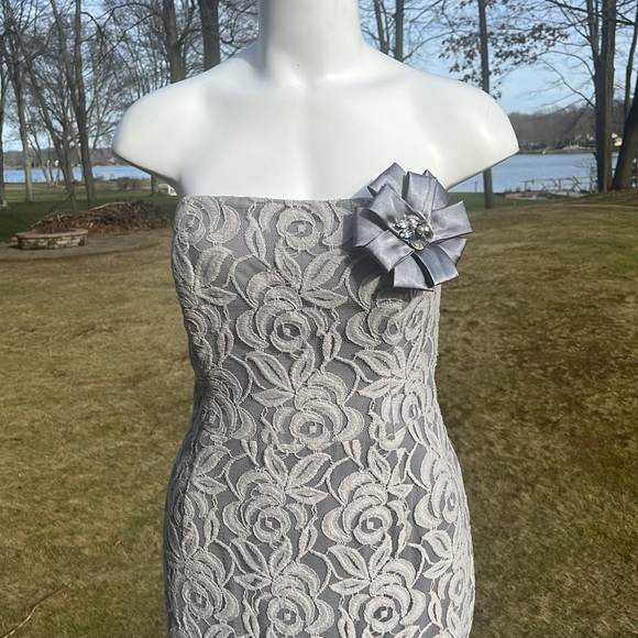 Suzi Chin Maggy Boutique lovely lace strapless dress 10-12 - Picture 2 of 11